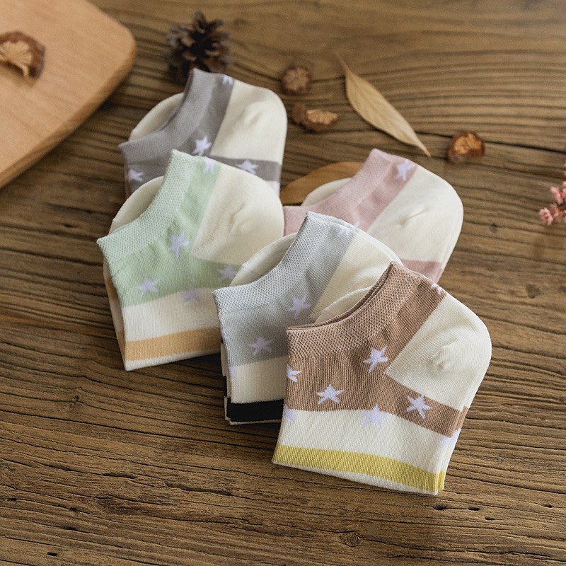 TẤT NỮ CỔ NGẮN NHIỀU MÀU SẮC, HỌA TIẾT NGÔI SAO, CHẤT LIỆU COTTON SIÊU XINH
