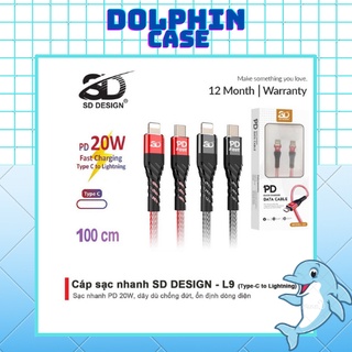 Cáp sạc nhanh 20w chính hãng SD Design L9, chân sạc USB C Sang Lighting dây dù chống đứt cho ip 6 đến 13 pro max