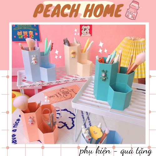 {Tặng Sticker} Ống Cắm Bút 3 Ngăn Hình Tổ Ong Để Bàn Trang Trí Kệ Lục Giác Đựng Mỹ Phẩm Đa Năng 3 Tầng Cute Dễ Thương
