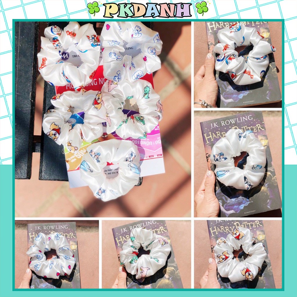 Cột tóc vải scrunchies khủng long , đồ buộc tóc scrunchie cho nữ thời trang cá tính