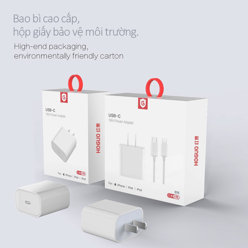 bộ sạc nhanh ip kèm theo dây sạc dẹt Lightning sạc nhanh 18W dành cho các dòng máy iPhone bảo hành 12 tháng  HGO6-IP