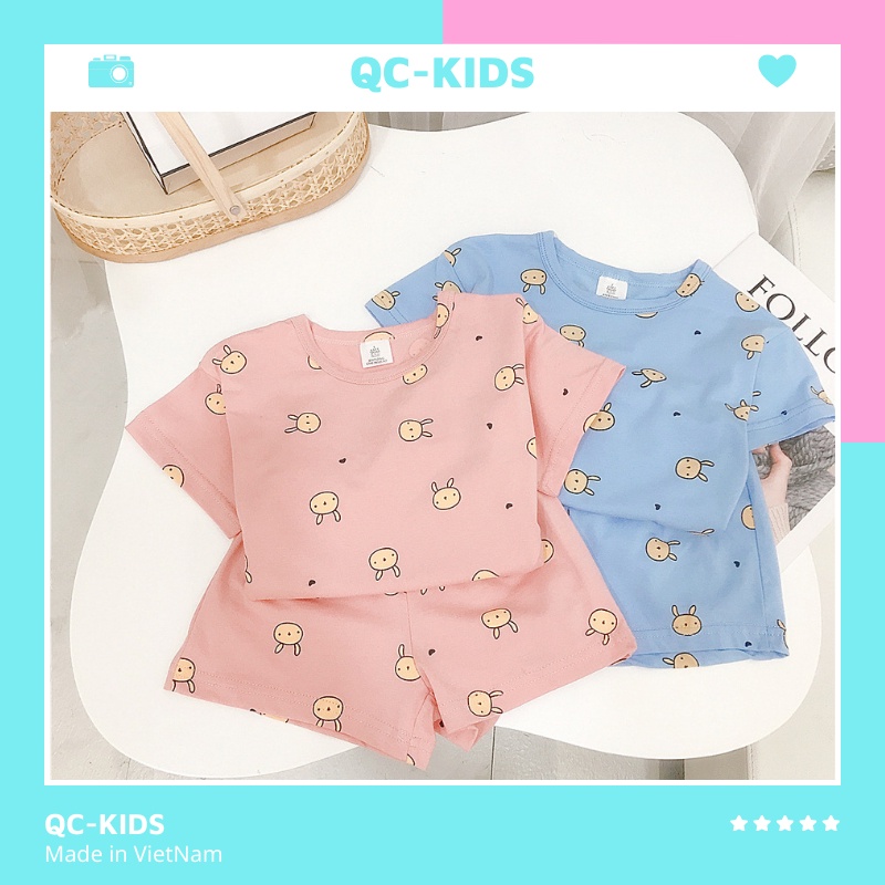 Bộ cộc tay bé gái bé trai QC-KIDS, quần áo trẻ em mùa hè chất cotton hình thỏ 8-18kg