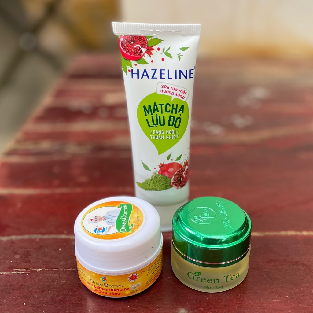 Combo Kem Trà Xanh 7 Ngày Green Tea và kem Derma doctor +SRM mặt Hazeline Matcha