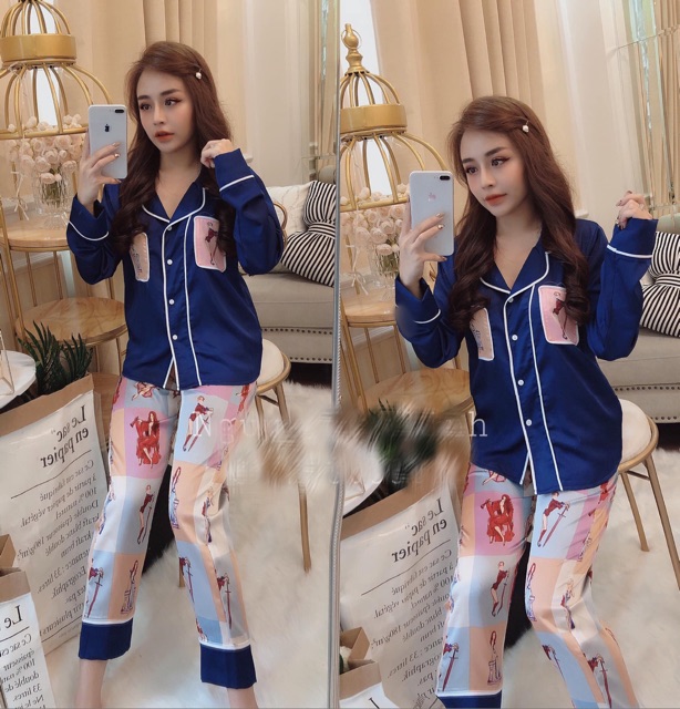 BỘ LỤA SATIN TAY DÀI QUẦN DÀI CÔ GÁI SIÊU HOT | BigBuy360 - bigbuy360.vn