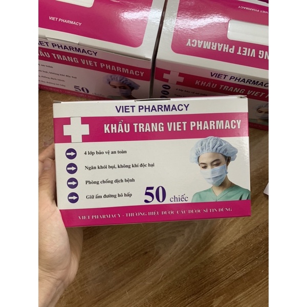 Hộp 50c khẩu trang y tế trắng viền xanh dày dặn