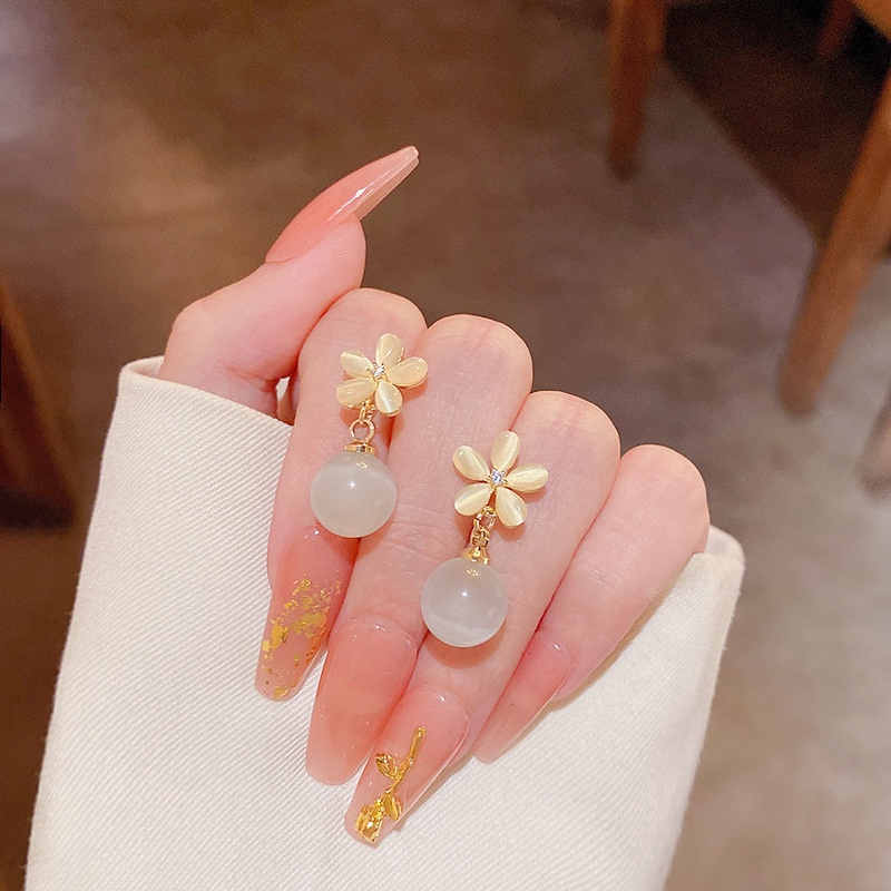 Khuyên tai chuôi bạc 925 hoa đính châu TODOKI T011