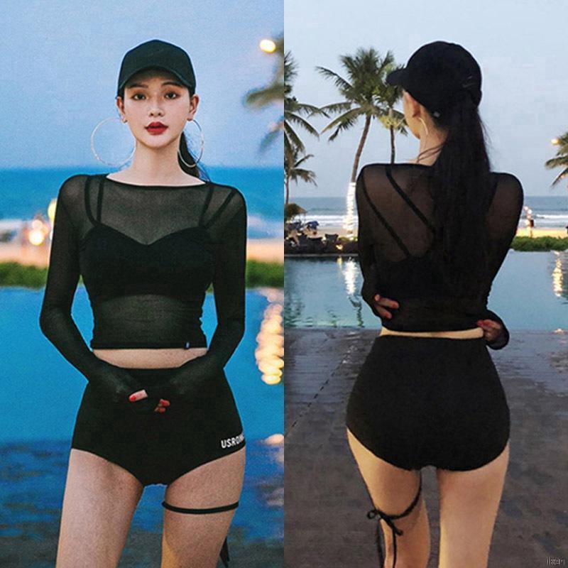 Bộ đồ bơi cạp cao chất liệu co giãn thiết kế xẻ quyến rũ