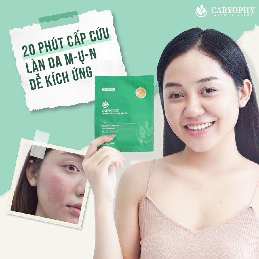 Mặt nạ làm sạch mụn chuyên sâu mờ thâm dưỡng trắng sáng da caryophy portulaca mask sheet 25ml