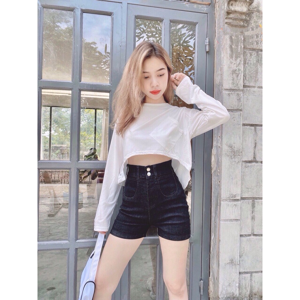 Quần short jean nữ Big Size lưng cao trên rốn, co dãn mạnh, lưng 2 nút phom rộng rãi dành cho người béo 60kg~90kg 3516