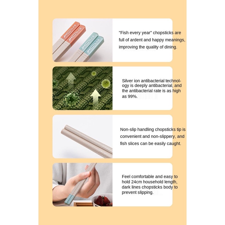 Đũa ăn bằng hợp kim cao cấp không trượt kháng khuẩn phong cách Nhật Bản
