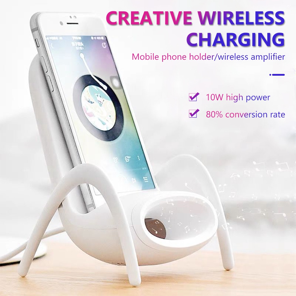 Đế sạc nhanh không dây hình chiếc ghế đa năng 10W kèm giá đỡ cho điện thoại