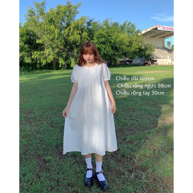 Đầm babydoll tay ngắn (xanh/ trắng)