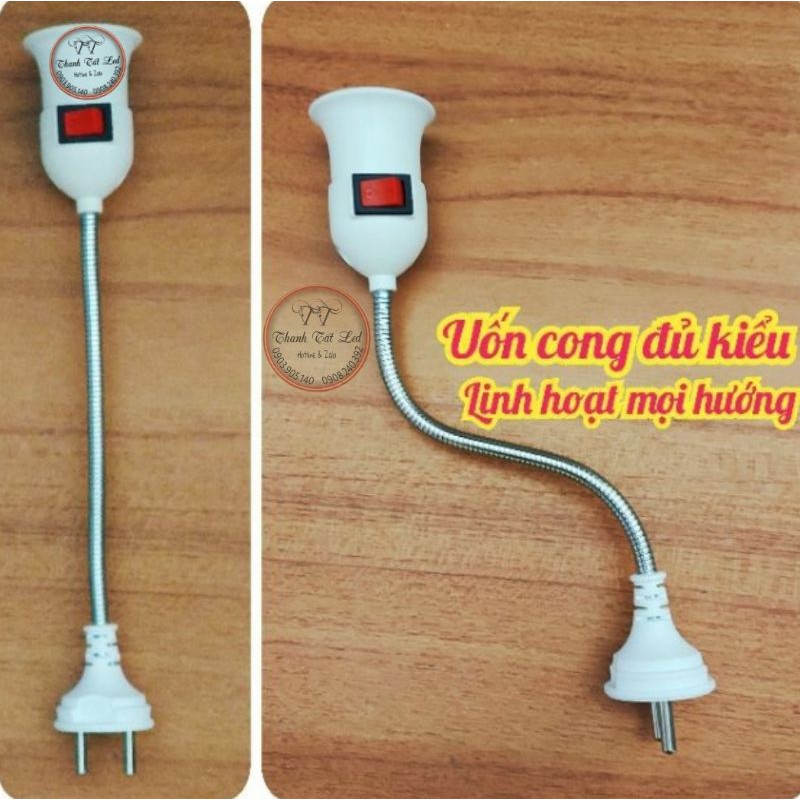 Phích Cắm Lò Xo Inox Có Công Tắc Gắn Đuôi Đèn E27