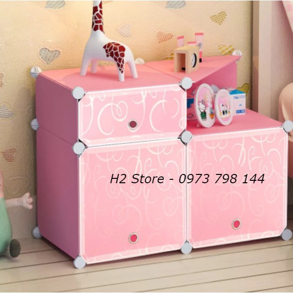 [SIÊU HOT] TỦ NHỰA LẮP GHÉP MINI ĐẦU GIƯỜNG 2 Ô TO + 1 Ô NHỎ + 1 Ô KỆ HỒNG CỬA TRẮNG TRONG ĐỂ ĐỒ ĐA NĂNG THÔNG MINH