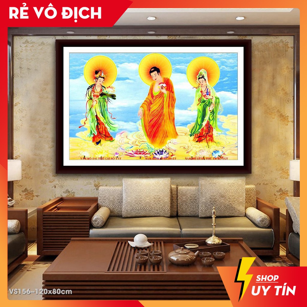 Tranh đính đá venus Tây Phương Tam Thánh VS156 kích thước 120x80cm