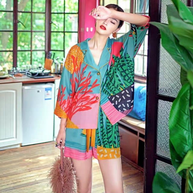 Set bộ pyjama chất lụa lụa, bộ đùi