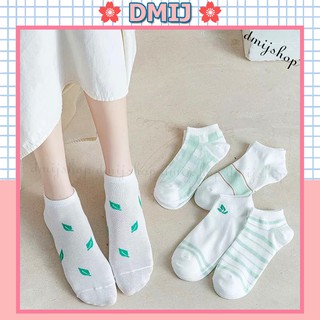 Set 5 đôi tất nữ cổ thấp nhiều màu vớ nữ cổ thấp xanh tự nhiên T78