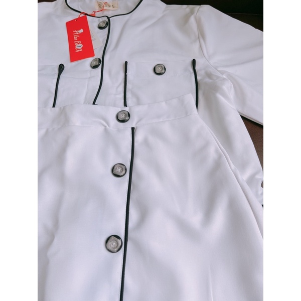 LILAC- Set váy trắng viền đen QCCC Loan Lâm