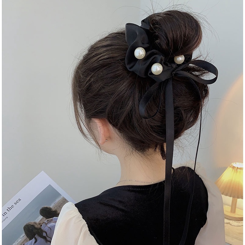 Đồ cột tóc scunchies màu đen phong cách Hàn Quốc