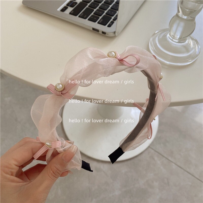 Bờm tóc cài tóc voan buộc nơ đính đá cute cho nữ BT508