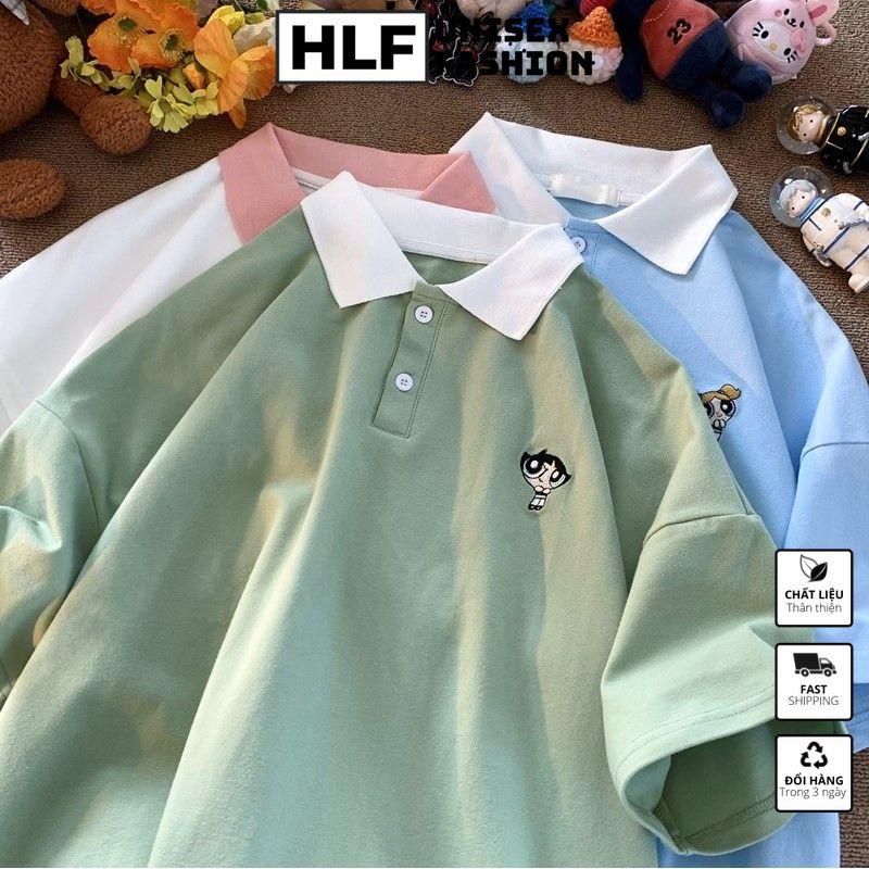 Áo thun polo cổ trụ thêu cô bé siêu nhân, áo thun có cổ HLFashion