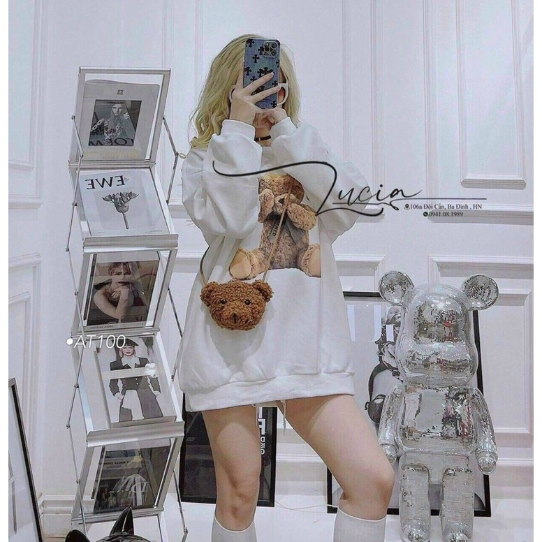 Áo sweater in hình gấu kèm túi gấu dễ thương