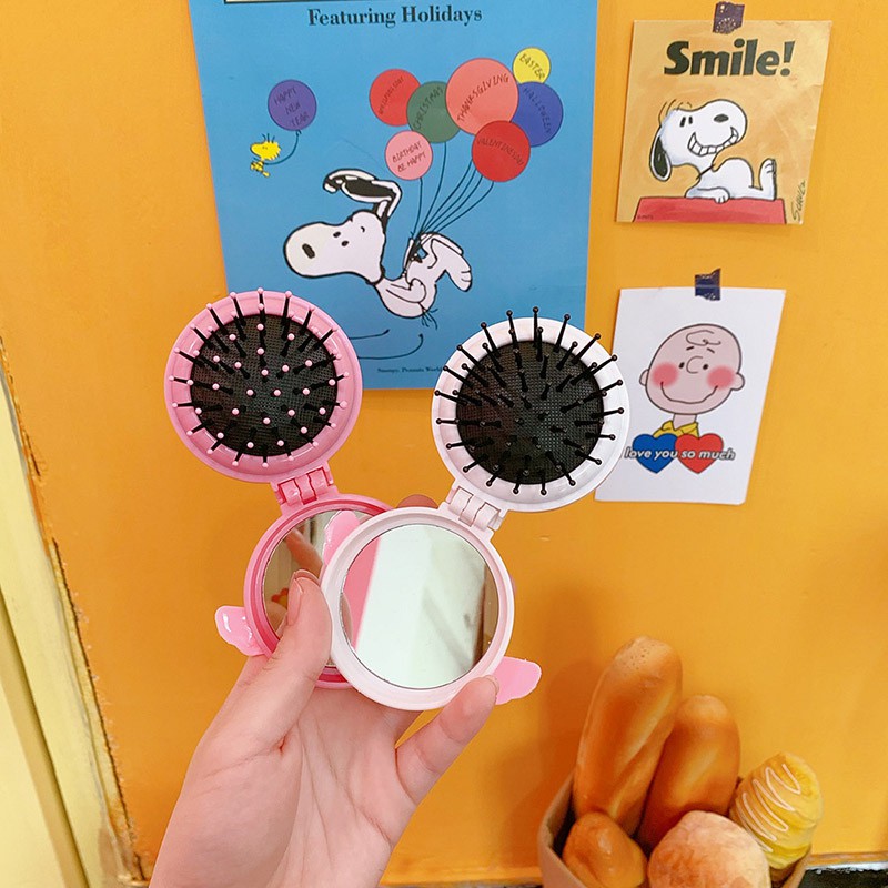 (Hàng Mới Về) Lược Chải Tóc Thiết Kế Hoạt Hình Dễ Thương Có Gương Tiện Dụng