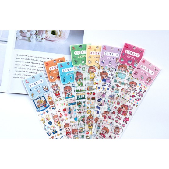Miếng Dán Washi Sticker In Họa Tiết Cô Bé DIY Trang Trí Cực Dễ Thương