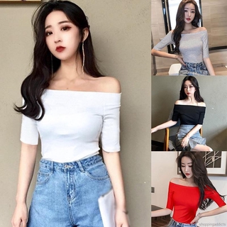 Áo Trễ Vai Màu Trơn Phong Cách Hàn Quốc Quyến Rũ Dành Cho Nữ