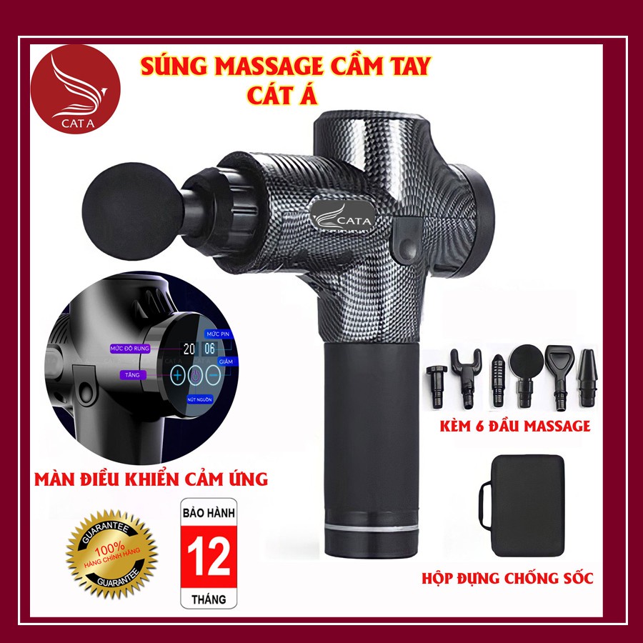 ✨BH 1 NĂM✨Súng massage cầm tay cao cấp EM009 CÁT Á 30 mức độ rung, 6 Đầu Massage,Màn LCD, điều khiển Cảm Ứng 1 chạm