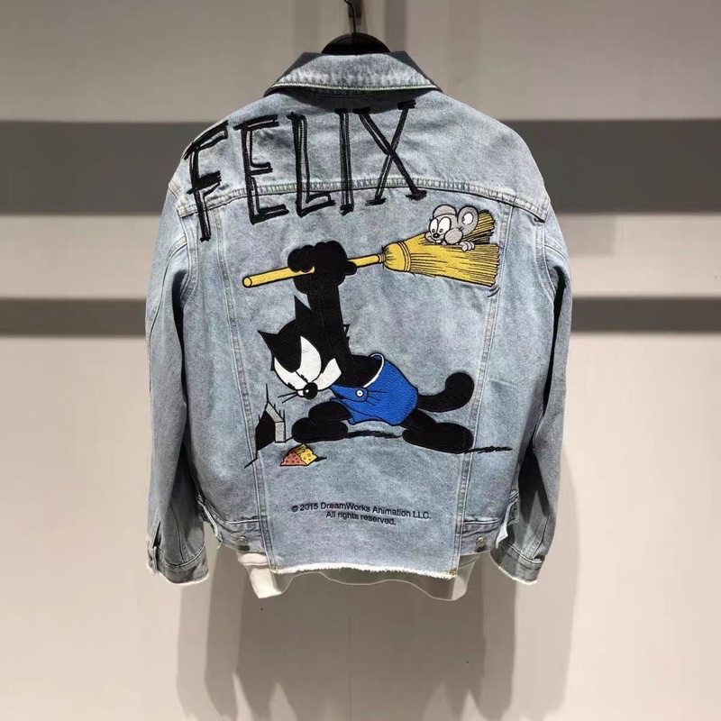Áo khoác Jacket mùa xuân và mùa thu áo khoác denim nam mùa xuân in thêu BIRD EAGLE PEACE