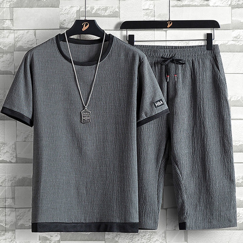 Set đồ thể thao plus size ngắn tay vải lụa mát thời trang mùa hè cho nam