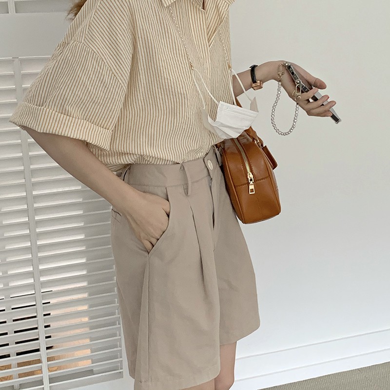 Áo sơ mi kiểu nữ Ngắn tay Kẻ sọc dọc nhỏ Retro Phong cách Cổ điển Vintage Hàn Quốca Áo sơ mi nữ Tay ngắn Thời trang | BigBuy360 - bigbuy360.vn