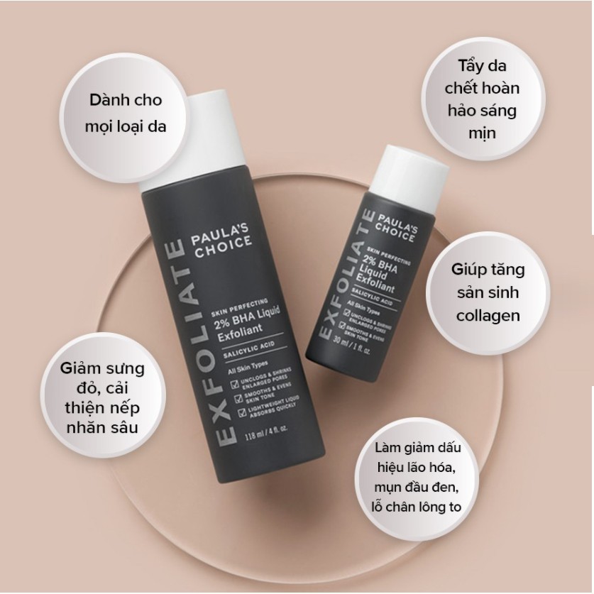 Tẩy Tế Bào Chết - Paula's Choice Skin Perfecting 2% BHA Liquid Exfoliant 30ml - Tẩy da chết hóa học Paulas Choice BHA 2%