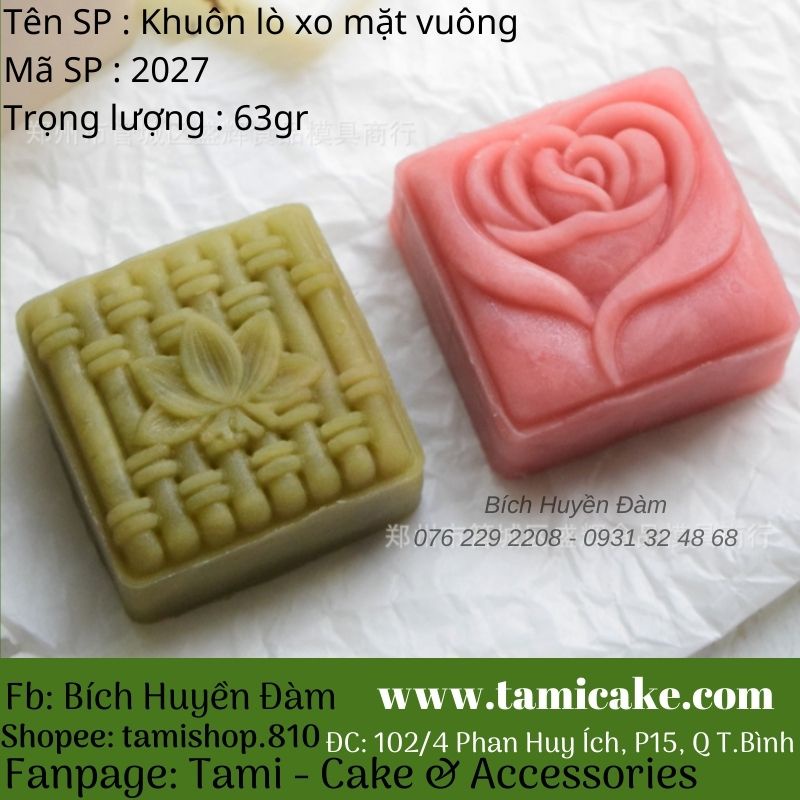 Khuô trung thu lò xo mặt vuông hoa sen và hoa hồng (63gr) 2027