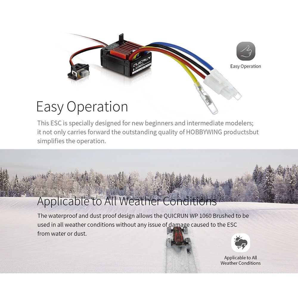 Bộ Điều Tốc Không Chổi Than QuicRun 1060 60A ESC Chống Thấm Nước Cho Xe Hơi Điều Khiển Từ Xa 1: 10