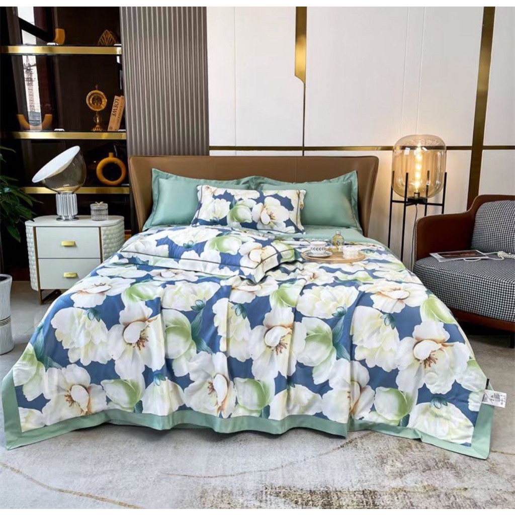 Bộ Chăn Ga Gối Lụa Thái Chăn Hè Trần Bông - Set 4 Món