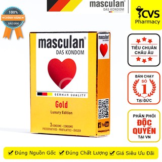 Bao Cao Su Masculan Gold Luxyry 03 Chiếc - Ánh Vàng Kim, Hương Vanilla Khử Mùi - cvspharmacy