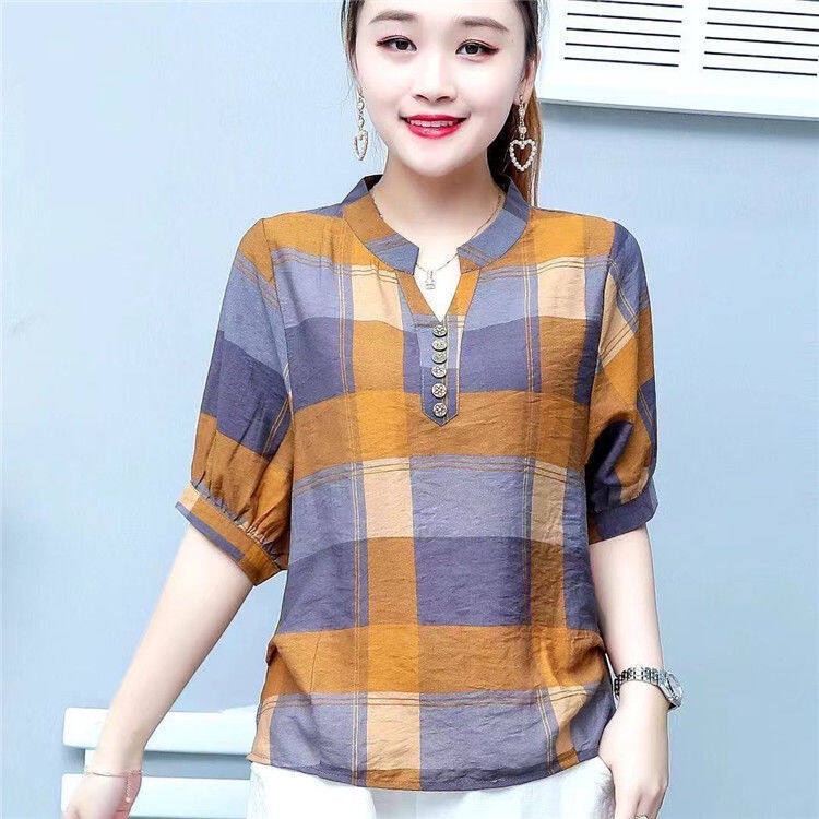 Áo Sơ Mi Cotton Linen Dáng Rộng Kẻ Sọc Caro Thời Trang Mùa Hè Phong Cách Hàn Quốc Cho Nữ Mới