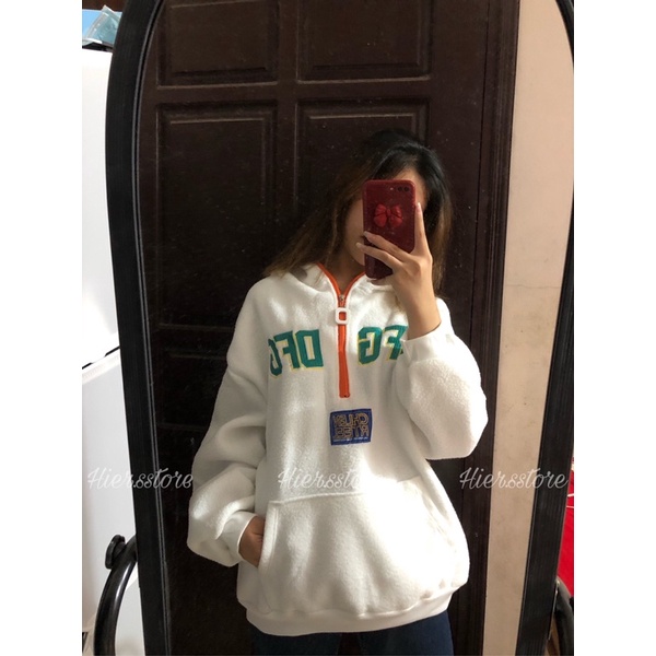 Áo hoodie bông cổ khoá chữ thêu