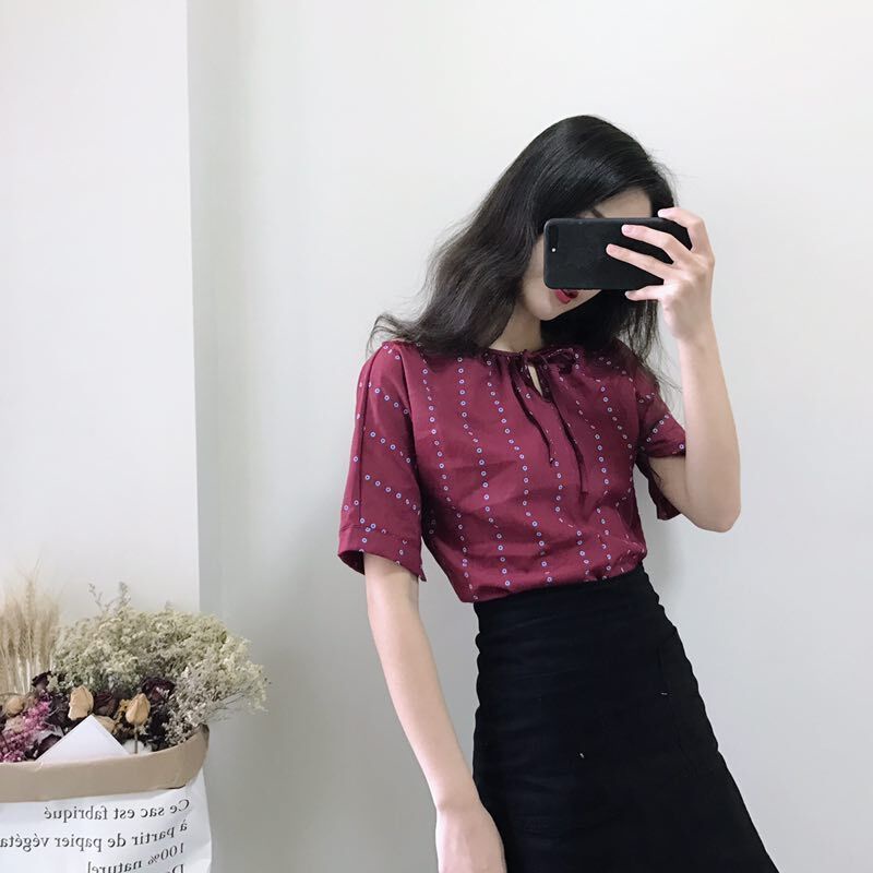 Áo Sơ Mi Ngắn Tay Hở Vai Họa Tiết Kẻ Sọc Và Hoa Phong Cách Retro Thời Trang Hàn Quốc Cho Nữ