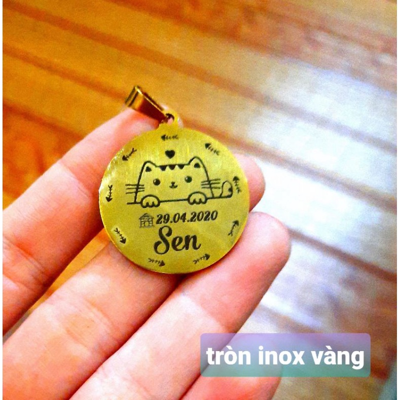 Thẻ tên, pet tag (tặng kèm chuông nhỏ) chất liệu inox, hợp kim nhôm khắc 2 mặt cho thú cưng (chó, mèo, thỏ, sóc...)