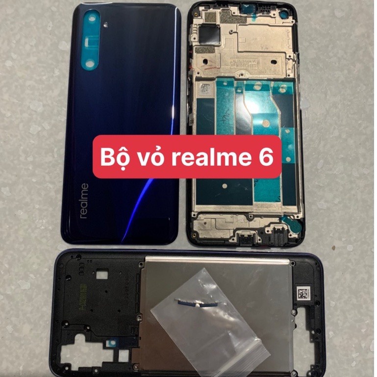 bộ xương vỏ realme 6 - gồm lưng , sườn , xương máy và cụm kính camera