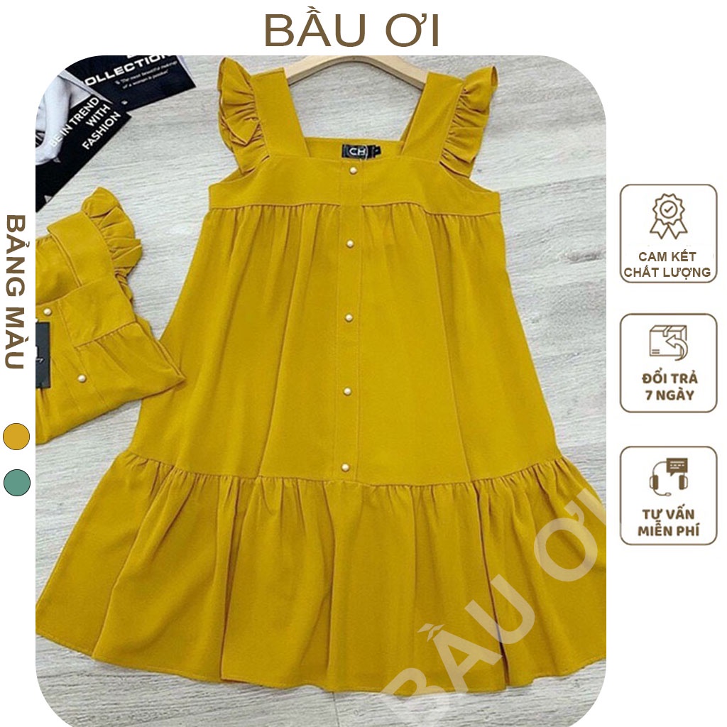 [BAUOII V30] VÁY BẦU 2 DÂY MÙA HÈ THIẾT KẾ TAY BÈO ĐIỆU XINH CHẤT MỀM MÁT DỄ CHỊU FREE SIZE 45-70KG - ĐẦM BẦU BABYDOLL