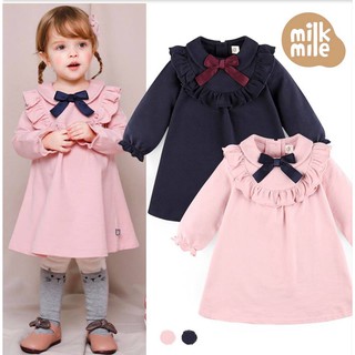 Váy nỉ da cá nơ cổ Milk Mile xuất Hàn