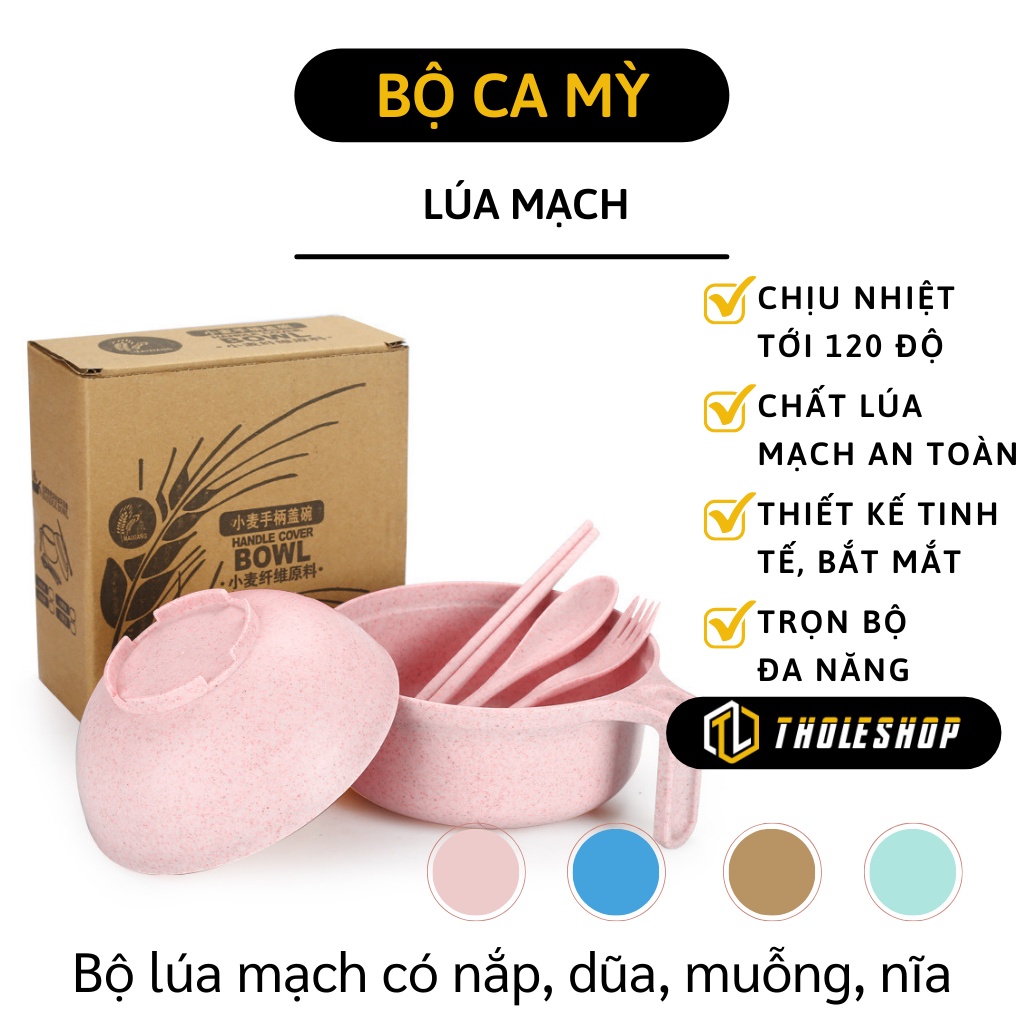 Tô Ăn Mì - Bộ Ca Ăn Mì Có Nắp Đậy, Quai Cầm Chắc Chắn Kèm Đũa, Muỗng, Nĩa 6847