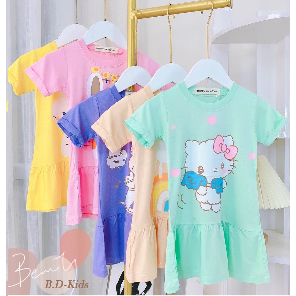 Đầm váy thun lạnh MINKY MOM cho bé gái xinh xắn đuôi cá nhiều màu in hình 1 2 3 4 5 tuổi Đ001