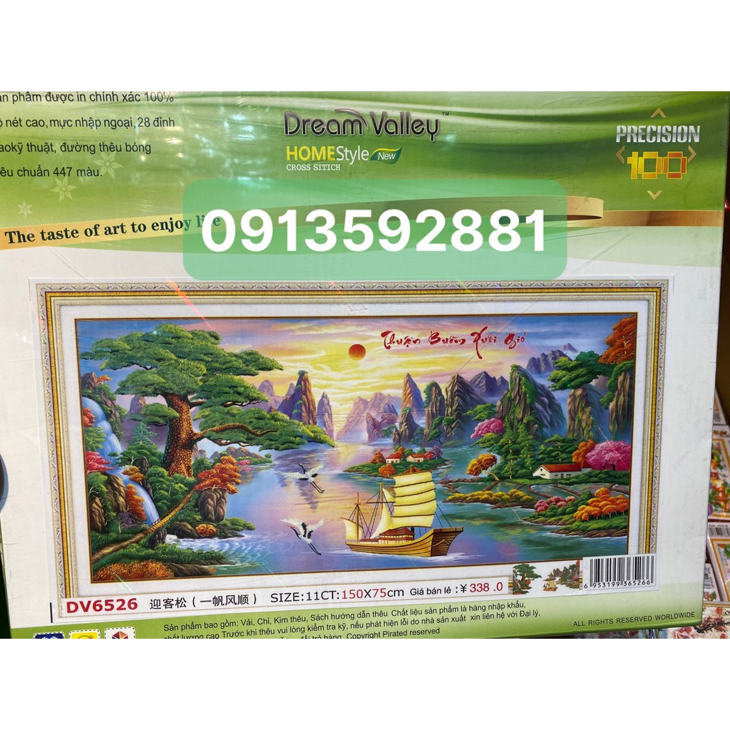 Tranh thêu Thuận buồm xuôi gió  Dream valley mẫu mới  in 5D DV6526  150X75 cm  (chưa THÊU )