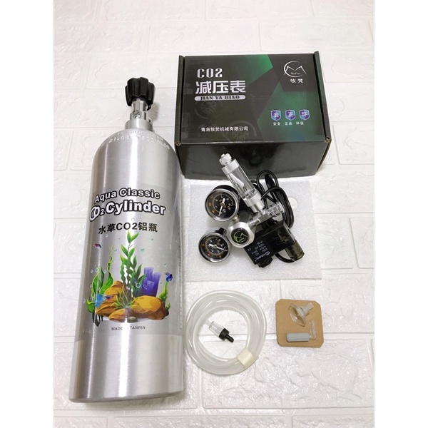 Combo Bình Co2 Nhôm 2L Van điện mufan và đầu sủi co2 / Trộn bộ đầy đủ