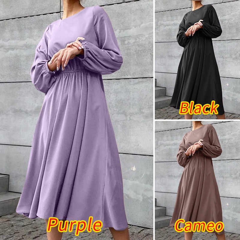 Đầm maxi ZANZEA tay dài cổ tròn phong cách châu Âu thời trang cho nữ